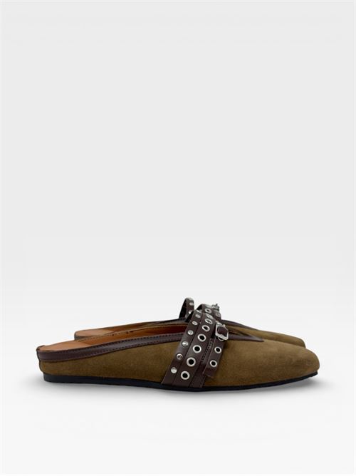 Sabot in suede taupe con cinturini borchiati IL LACCIO | 5321VELOURTAUPE/MOUSSECIOCCO